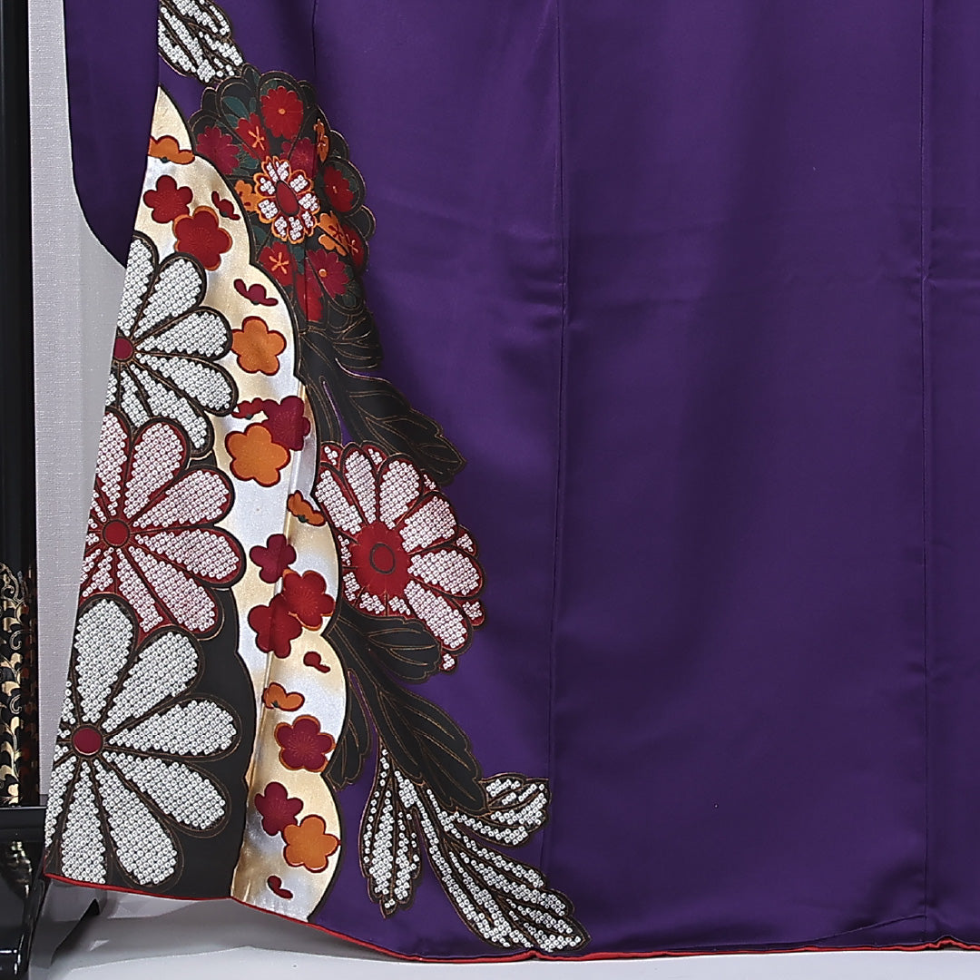 振袖 身丈167cm 裄丈67cm Sランク 正絹 袷 広衿 XL 菊 フォーマル シック 気品 紫系 1213-F0482