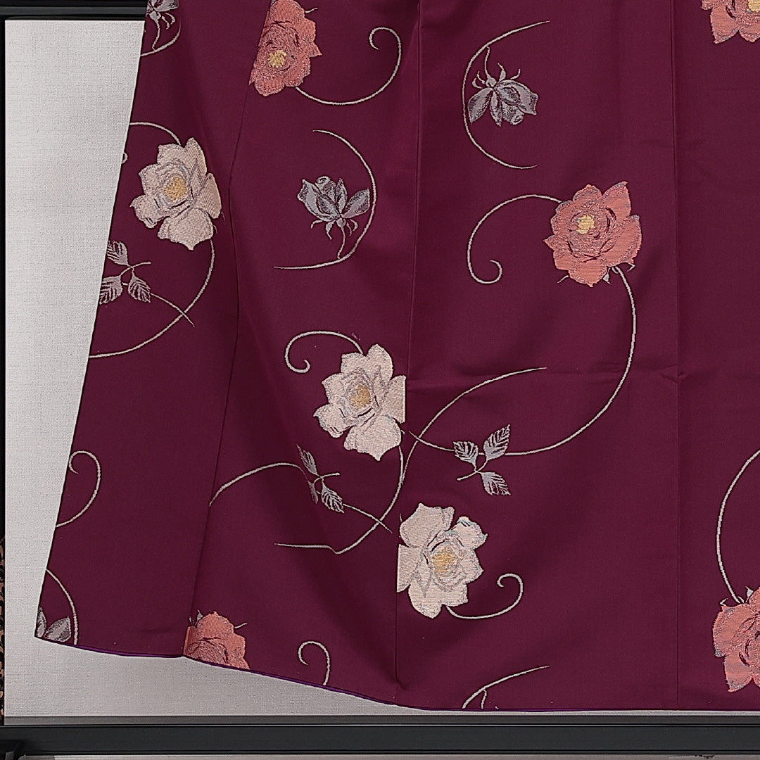 アンティーク お召 袷 身丈151cm 裄丈60cm 正絹 Aランク バチ衿 Sサイズ 薔薇 紫系 RP 1222-14234