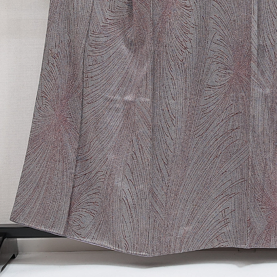 小紋 袷 身丈156cm 裄丈60cm 正絹 Aランク インフォーマル 広衿 Mサイズ 菊 グレー系 RP 1221-14556