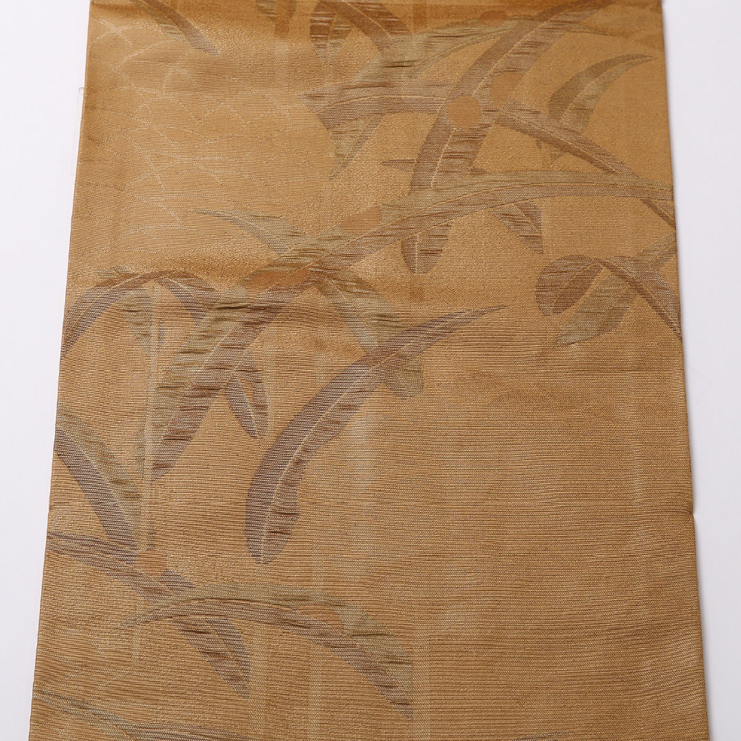 未使用品 九寸名古屋帯 Nランク 帯丈347cm 正絹 六通 名古屋仕立て 織り インフォーマル 蘭 茶系 HP 1245-02640