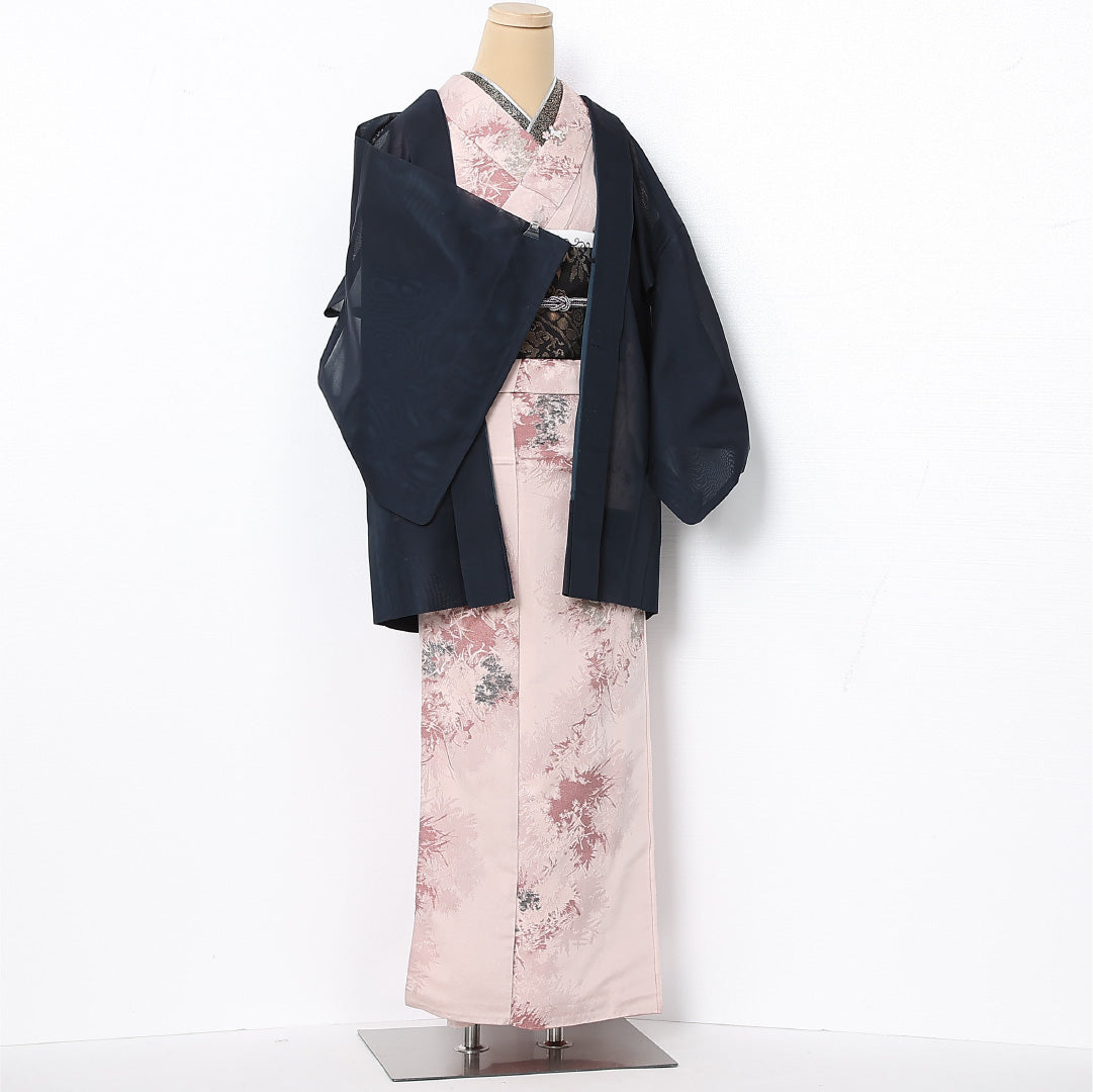 夏物 羽織 紗 身丈80cm 裄丈64cm 正絹 Cランク カジュアル Mサイズ もじり織 樹木柄 紺系 LP 1232-12780