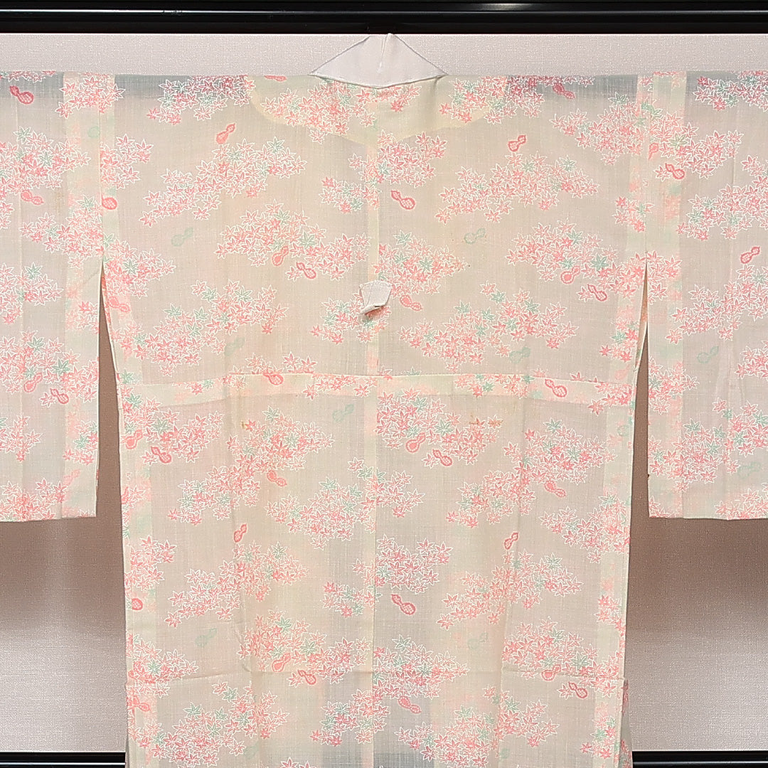 夏物 洗える着物 木綿の長襦袢 夏物 身丈125cm 裄丈62cm 木綿 Cランク Mサイズ 紅葉 瓢箪 クリーム系 RP 1239-14031
