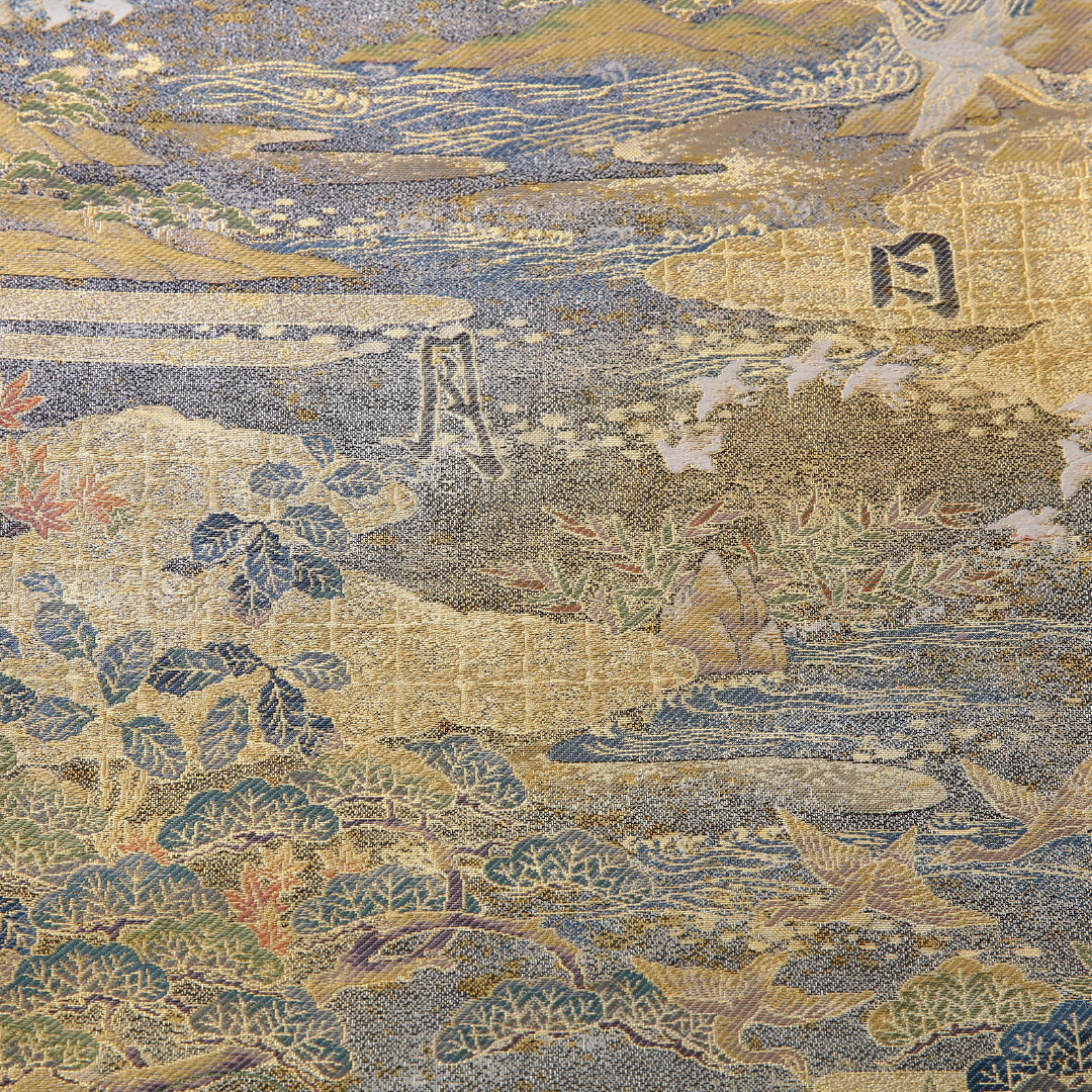 袋帯 帯丈436cm フォーマル 六通 Sランク 正絹 古典柄 吉祥文様 金系 1223-02038