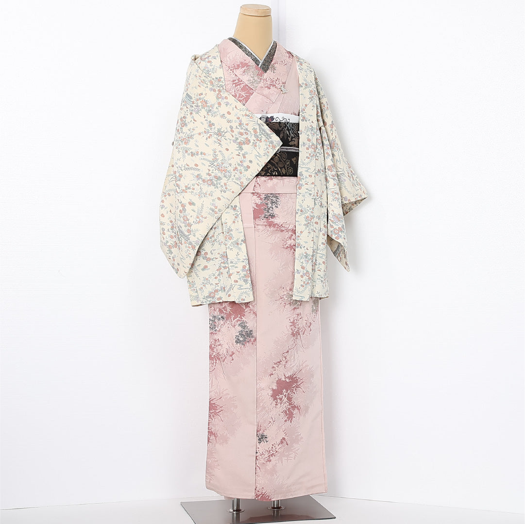 羽織 身丈79cm 裄丈62cm Aランク S ポリエステル 洗える着物 袷 クラシカル しつけ糸 茶屋辻 カジュアル クリーム系 1217-12523