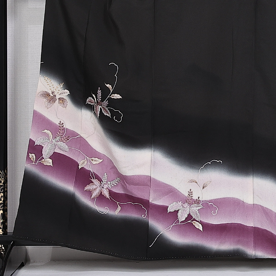 黒留袖 五つ紋 丸に梅鉢 身丈159cm 裄丈64cm Cランク 正絹 袷 広衿 M 刺繍 桐 フォーマル 黒系 1211-F0317