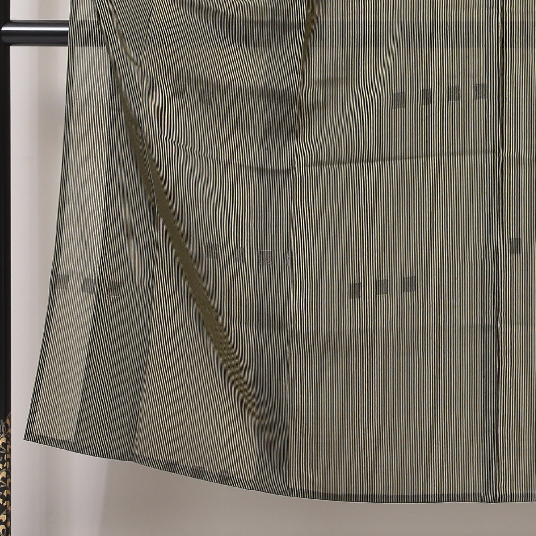 お召 夏物 夏物 身丈146cm 裄丈62cm 正絹 Aランク XSサイズ バチ衿 インフォーマル 縞 緑系 黄系 1265-02175