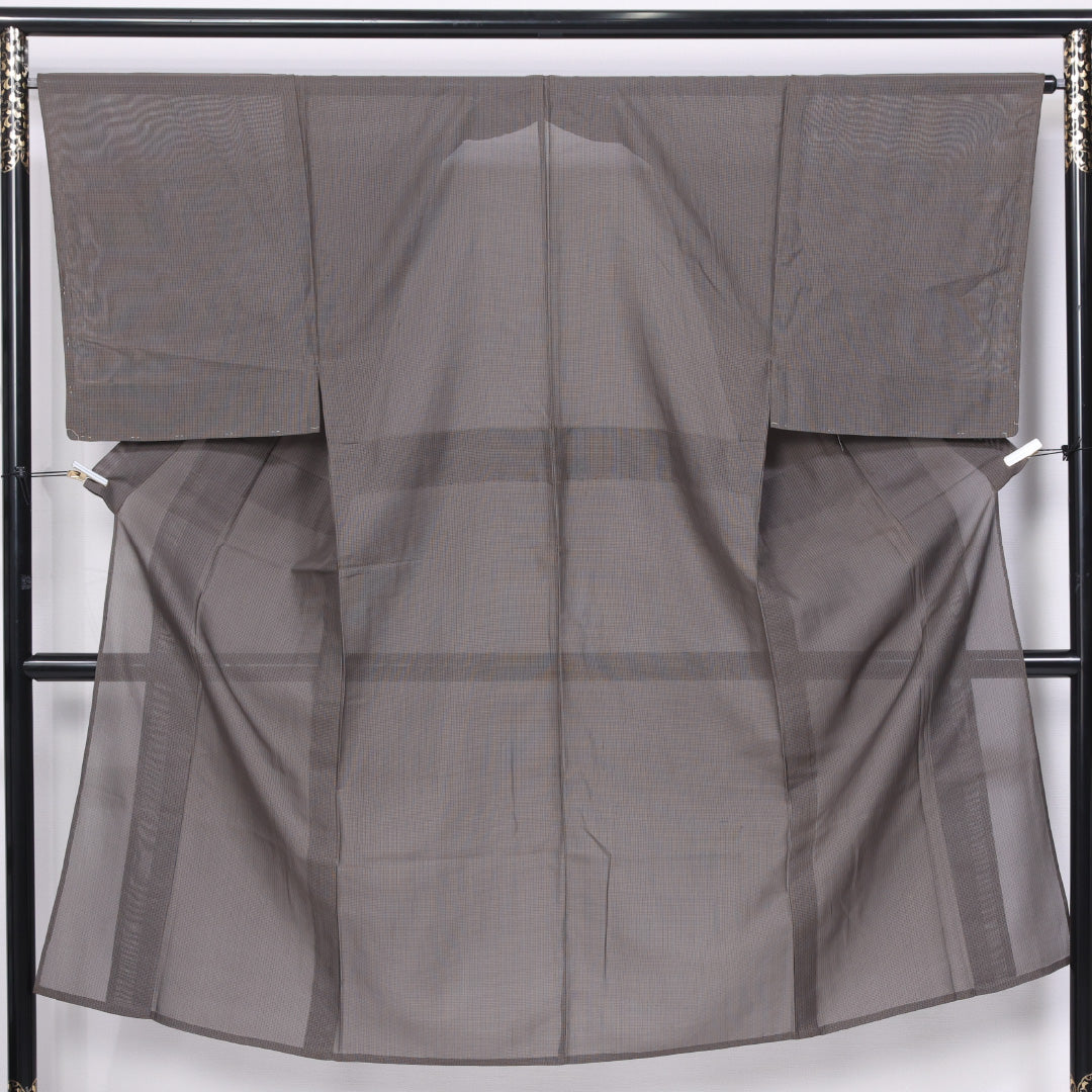 男着物 夏物 紗 身丈134cm 裄丈67cm 正絹 Sランク XSサイズ バチ衿 カジュアル 縞 クリーム系 茶系 1219-06290