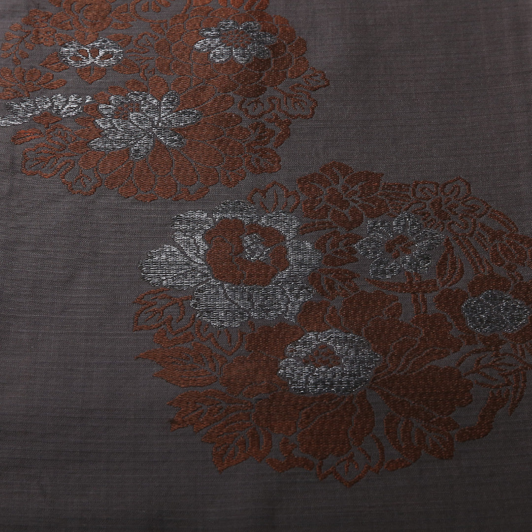 夏物 喪服帯 九寸 名古屋帯 帯丈338cm 名古屋仕立て ポイント柄 Aランク 喪服帯 正絹 絽 菊 シック 厳か 黒系 1224-03132