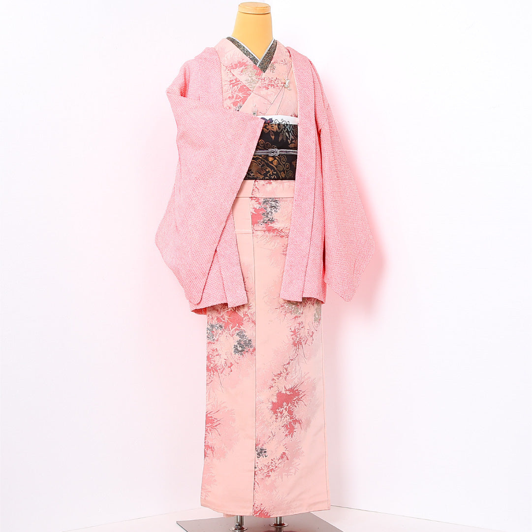 絵羽羽織 袷 身丈77cm 裄丈62cm 正絹 Sランク インフォーマル Sサイズ 植物柄 ピンク系 RP 1234-12732