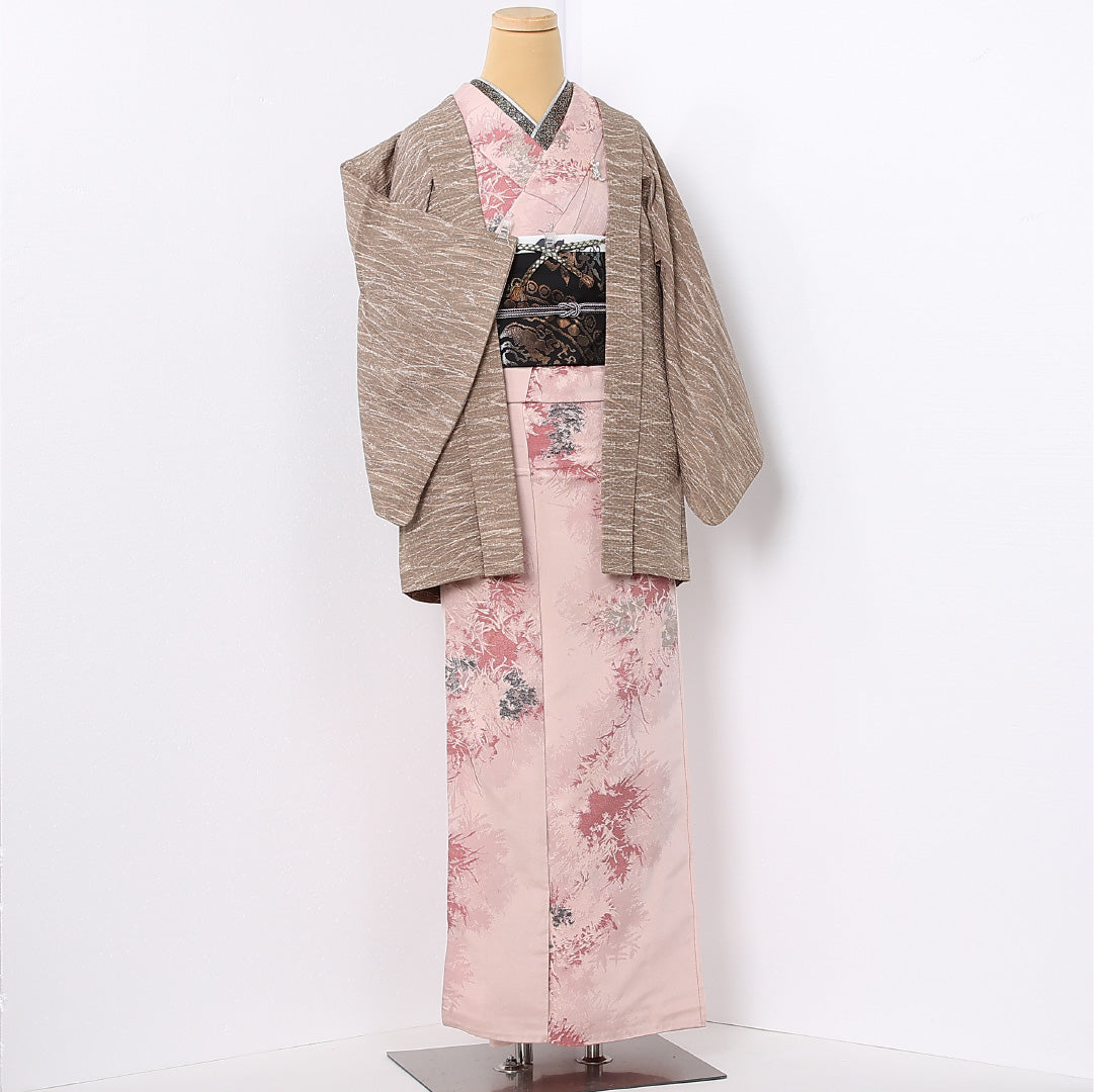羽織 袷 身丈75cm 裄丈61cm 正絹 Sランク カジュアル Sサイズ 紐あり 芝草 茶系 RP 1232-12719