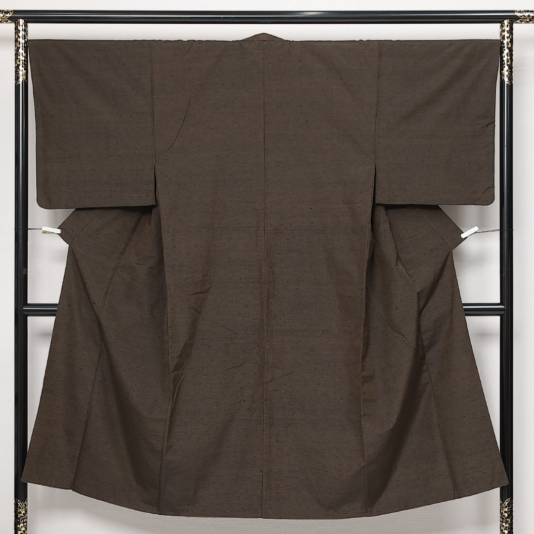 男着物 袷 身丈139cm 裄丈68cm 正絹 Aランク カジュアル 棒衿 Sサイズ 無地 茶系 HP 1224-13954