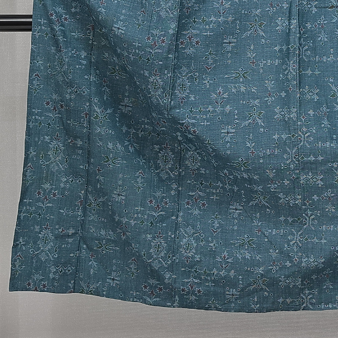 紬 単衣 身丈140cm 裄丈61cm 正絹 Aランク カジュアル バチ衿 XSサイズ 植物柄 創作柄 青系 RP 1223-14792