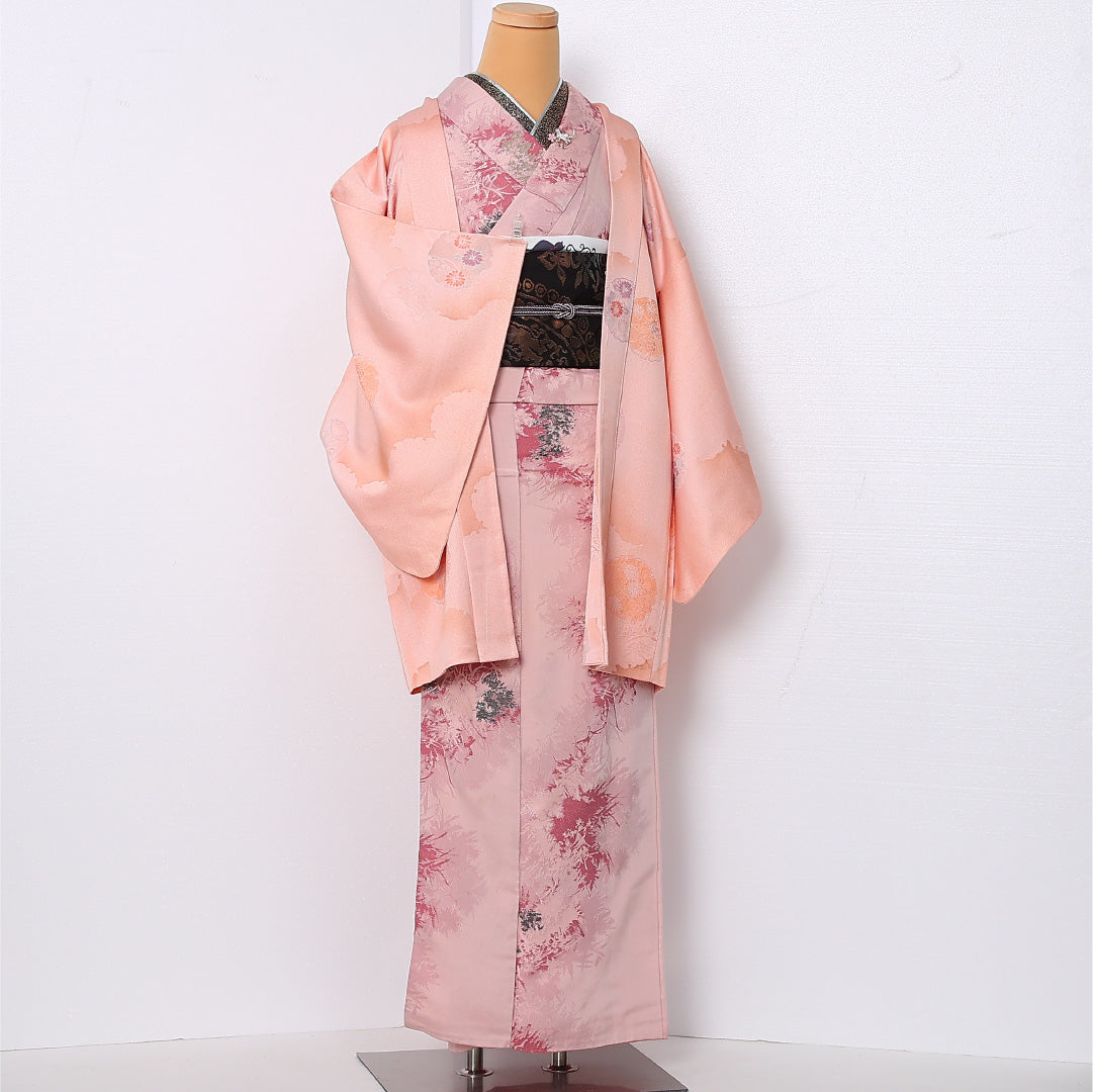 羽織 袷 身丈83cm 裄丈64cm 正絹 Sランク カジュアル Mサイズ 雪輪 ピンク系 RP 1232-12916