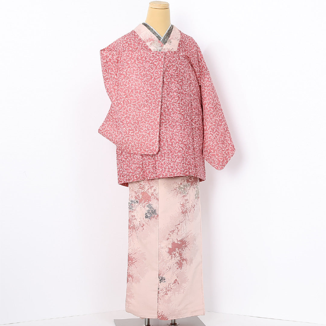 道行コート 袷 身丈78cm 裄丈63cm 正絹 Sランク インフォーマル Sサイズ ポケットあり 花柄 ピンク系 RP 1237-12581
