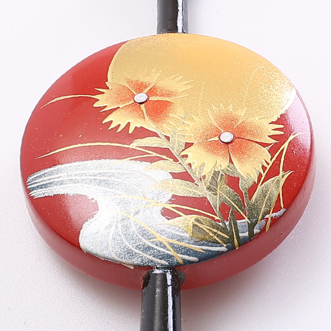 平打 髪飾り Aランク アクリル樹脂 寿船 かんざし 蒔絵 流水 月 赤系 1237-00373