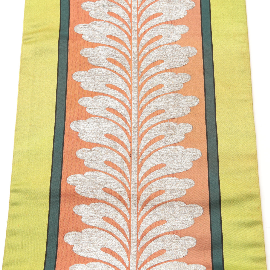 アンティーク 名古屋帯 六通 帯丈331cm Cランク 正絹 唐華 緑系 1224-02117
