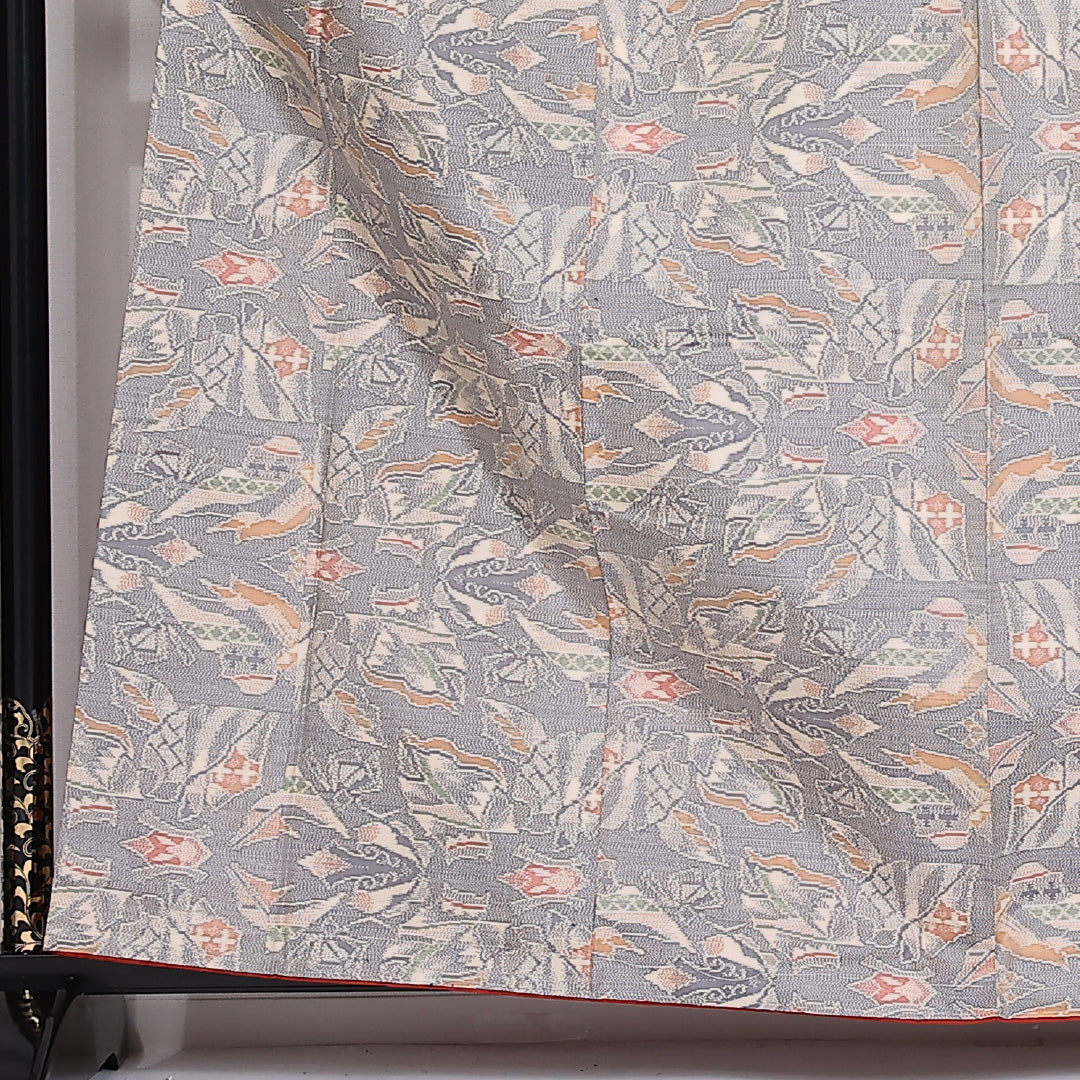 大島紬 袷 身丈162cm 裄64.5cm 正絹 創作 グレー系 Aランク 1216-01474