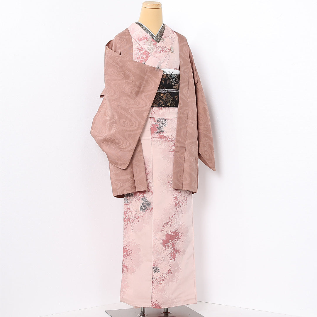 夏物 羽織 紗 身丈81cm 裄丈64cm 正絹 Bランク カジュアル Mサイズ 織り出し 流水 茶系 RP 1232-12733