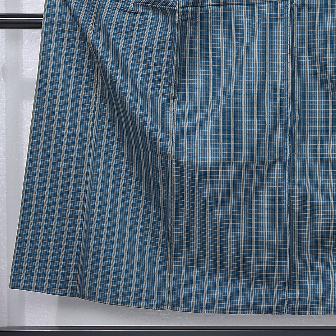 紬 単衣 身丈152cm 裄丈62cm 正絹 Sランク カジュアル 広衿 Sサイズ 格子 青系 RP 1223-12250