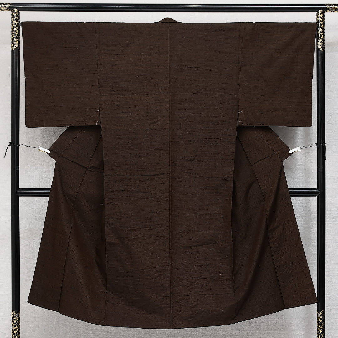 男着物 袷 身丈141cm 裄丈66cm 正絹 Sランク カジュアル 棒衿 Mサイズ 吉祥文様 絞り柄 茶系 RP 1224-14585