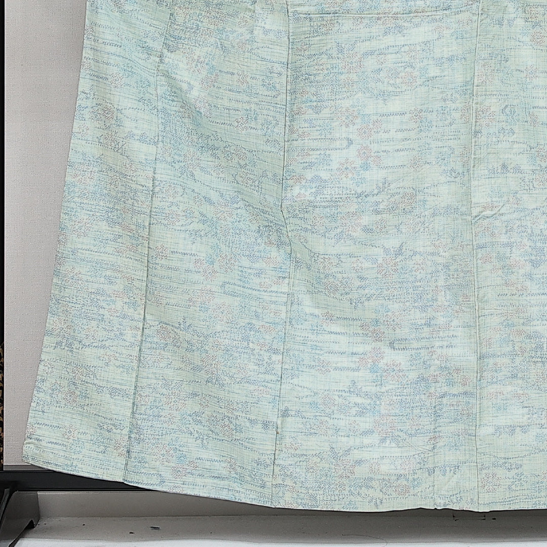紬 袷 身丈160cm 裄丈64cm 正絹 Cランク カジュアル 広衿 Lサイズ 花柄 水色系 HP 1223-14362
