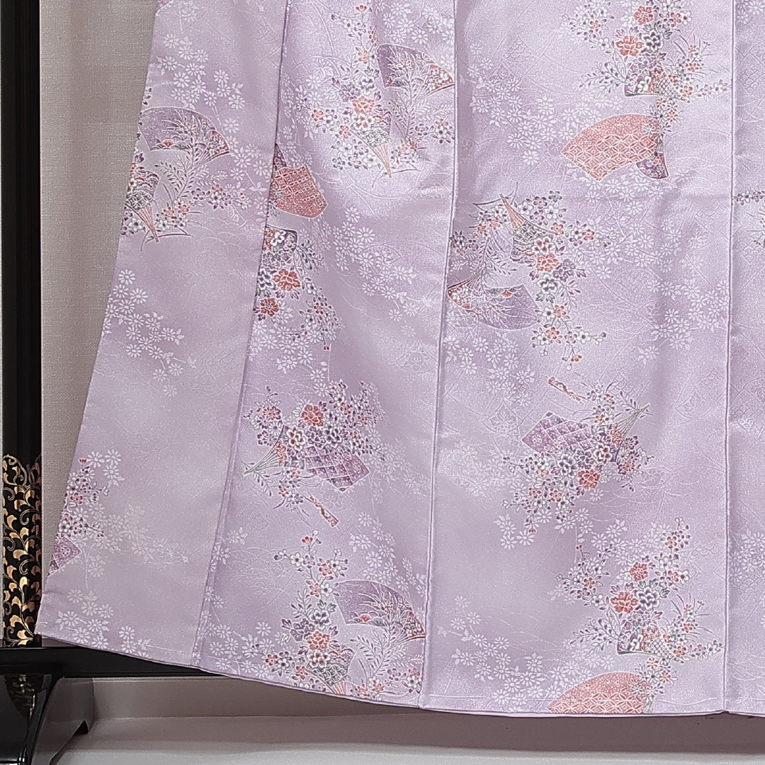 小紋 洗える着物 袷 身丈159cm 裄丈64cm ポリエステル Sランク Mサイズ 広衿 インフォーマル 扇 橘 しつけ糸 紫系 1215-14819