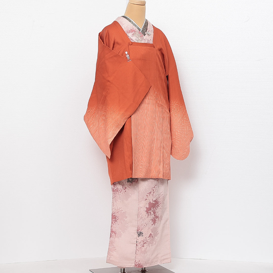 道行コート 袷 身丈89cm 裄丈66cm 正絹 Sランク セミフォーマル Mサイズ ぼかし染 創作柄 朱系 RP 1237-13725