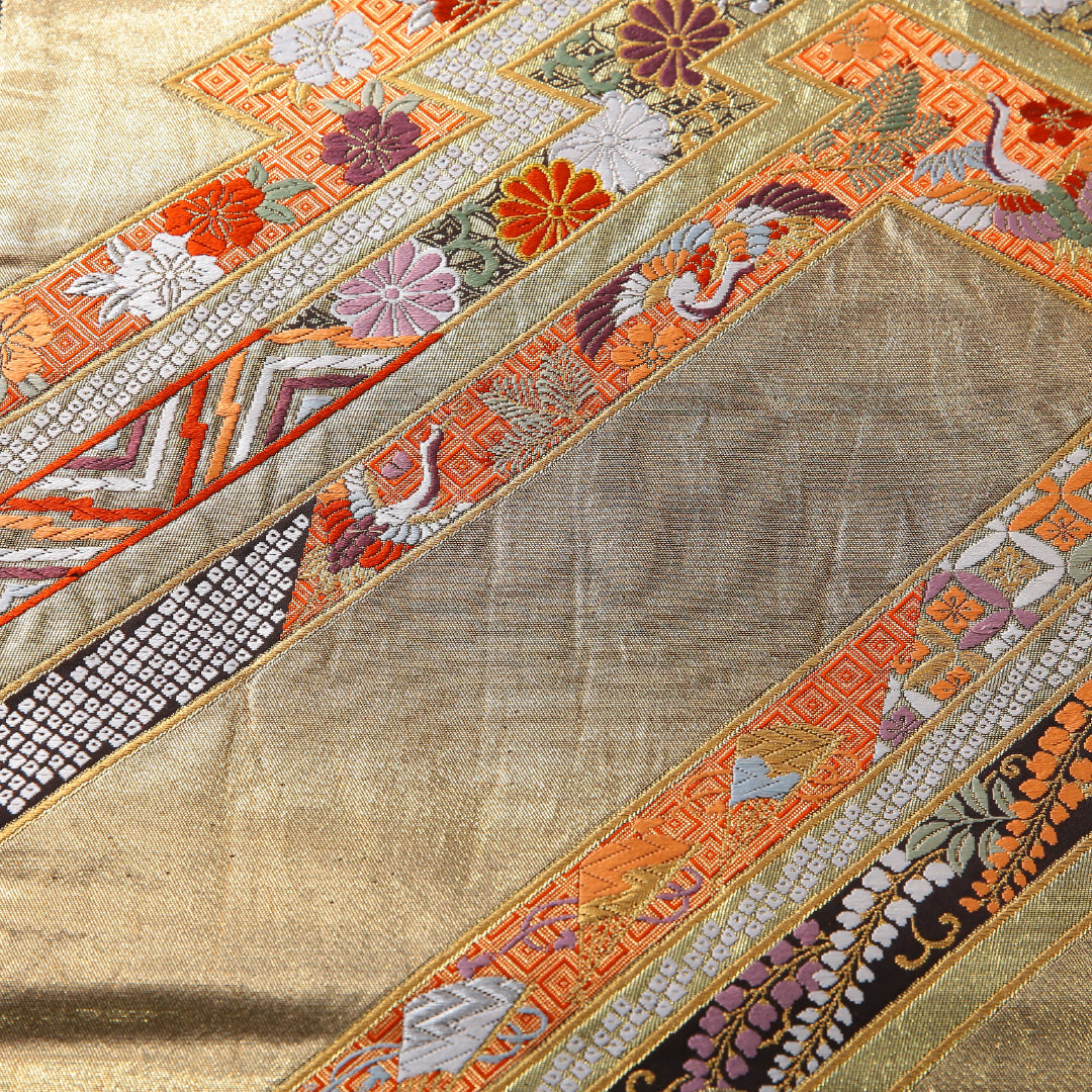 袋帯 帯丈438cm 正絹 六通 松皮重吉祥文 フォーマル 松皮菱 吉祥文様 金系 1243-02143