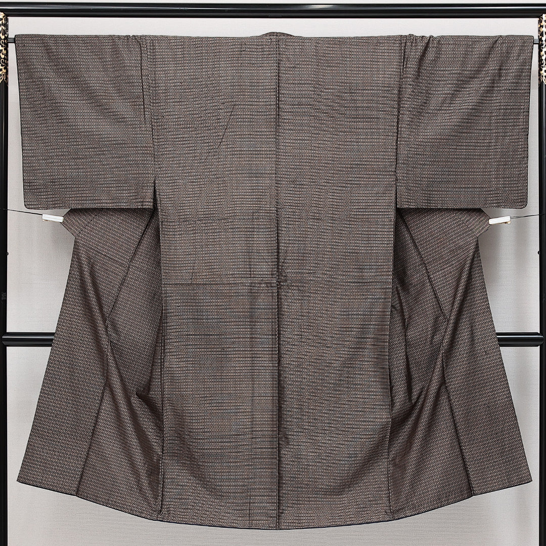 アンサンブル 男着物 (大島紬) 袷 身丈128cm 裄丈66cm 正絹 Aランク インフォーマル 棒衿 XSサイズ 泥染め 有馬 茶系 RP 1224-14534