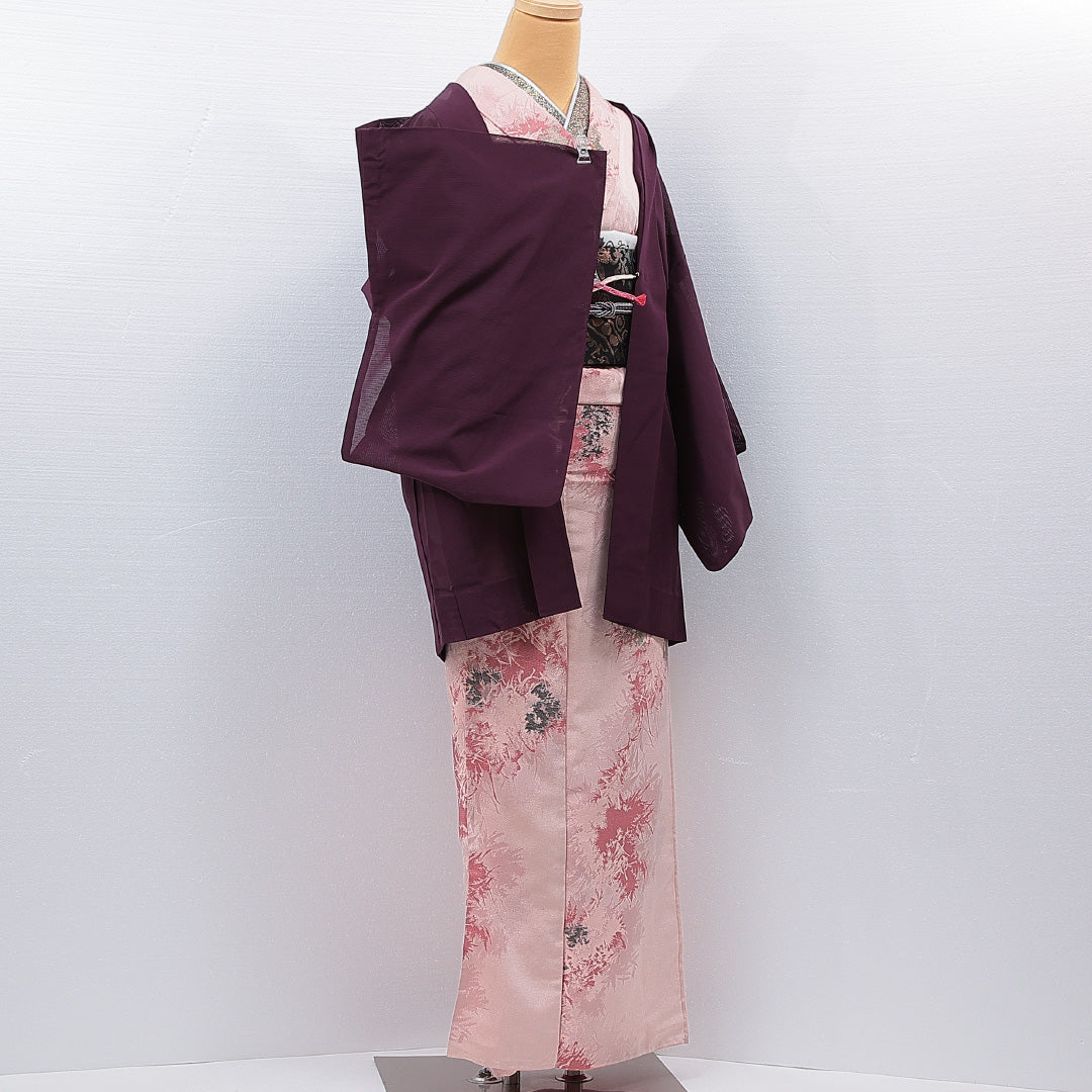 羽織 夏物 絽 身丈83cm 裄丈32cm 正絹 Sランク Sサイズ カジュアル 紐あり 無地 紫系 1217-15421