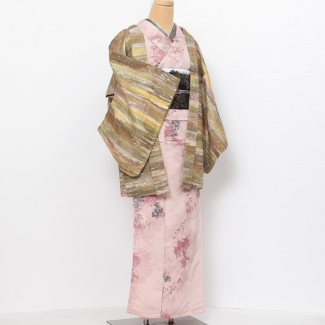 道行コート 袷 身丈70cm 裄丈66cm 正絹 Dランク インフォーマル Mサイズ 創作柄 緑系 LP 1237-13720