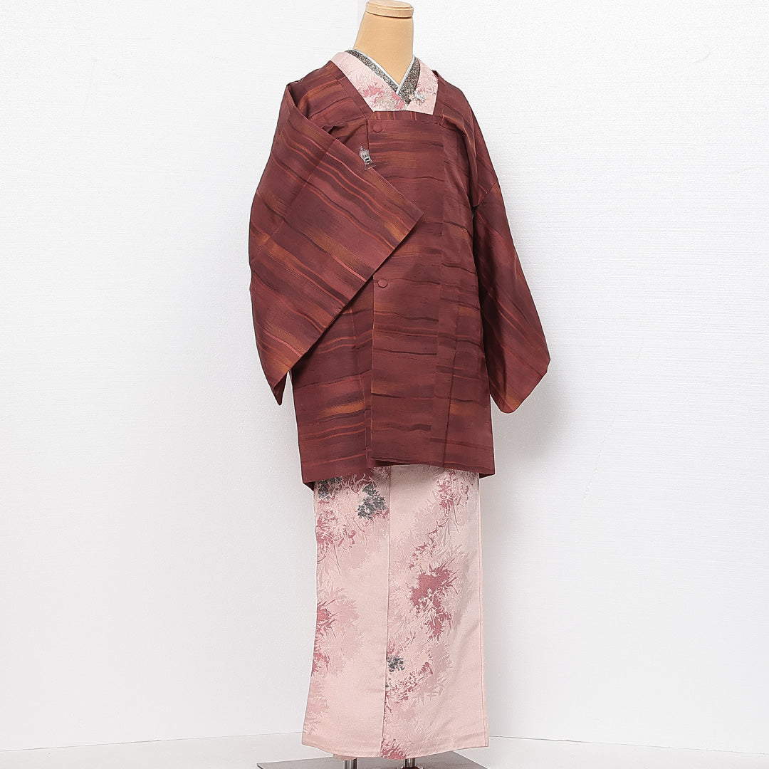 道行コート 袷 身丈88cm 裄丈63cm 正絹 Sランク インフォーマル Sサイズ 創作柄 茶系 RP 1237-13885