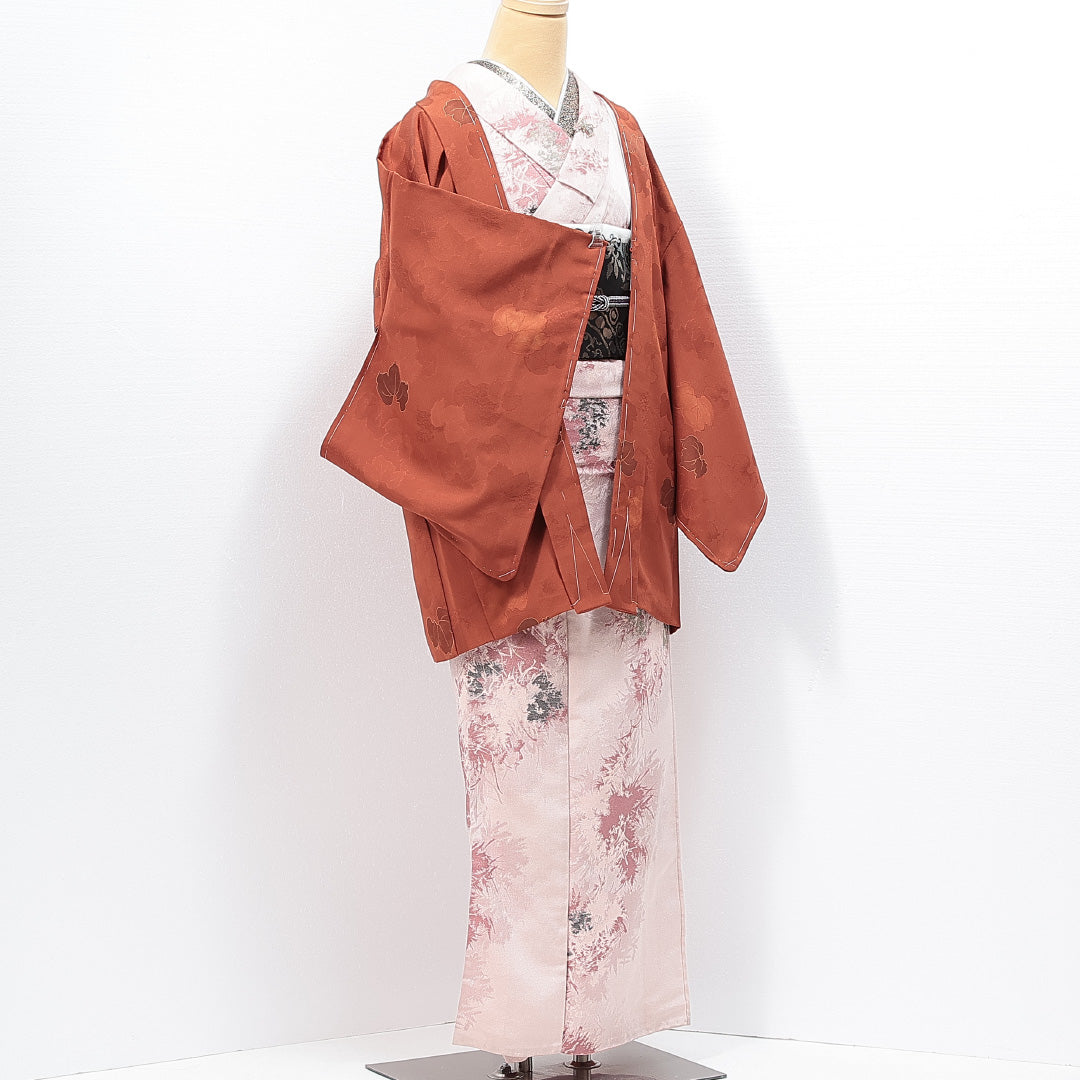 未使用品 羽織 袷 身丈78cm 裄丈62cm 正絹 Sランク カジュアル Sサイズ しつけ糸 葡萄 茶系 RP 1232-14743