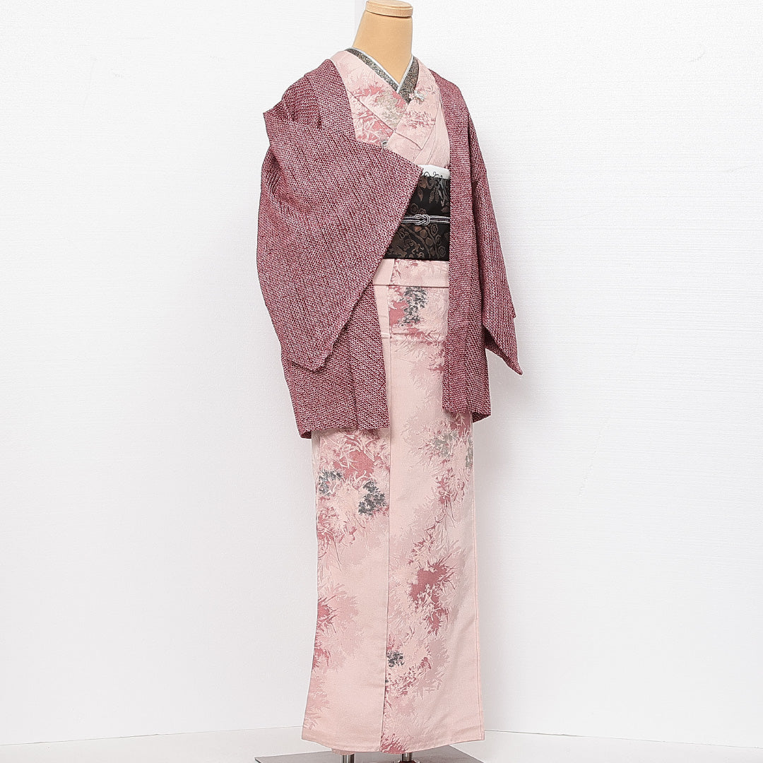 洗える着物 羽織 袷 身丈77cm 裄丈64cm ポリエステル Aランク カジュアル Mサイズ 鹿の子柄 茶系 HP 1232-13863
