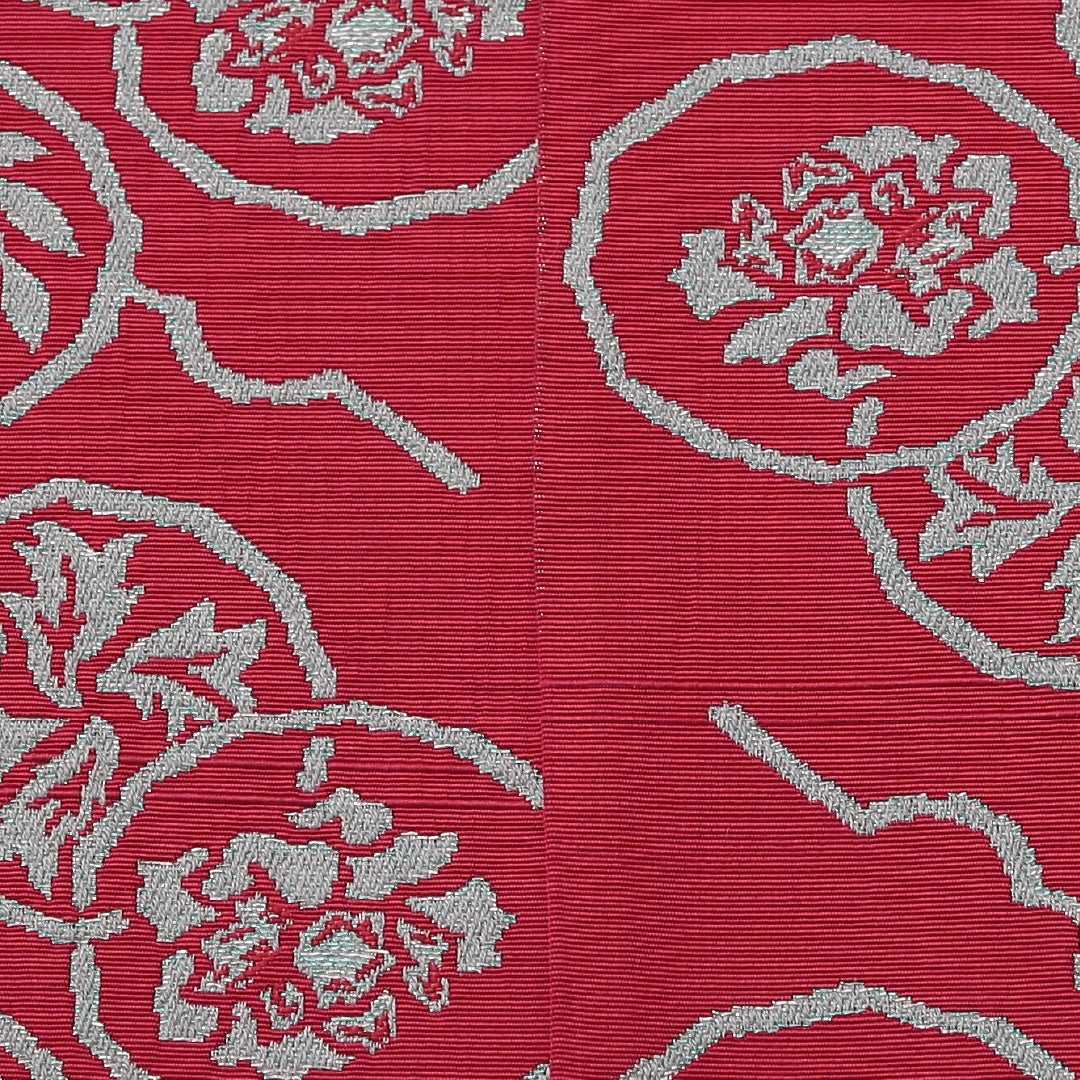 半幅帯 全通 小袋帯 未仕立て 帯丈316cm Sランク カジュアル 正絹 花柄 赤系 1225-000403