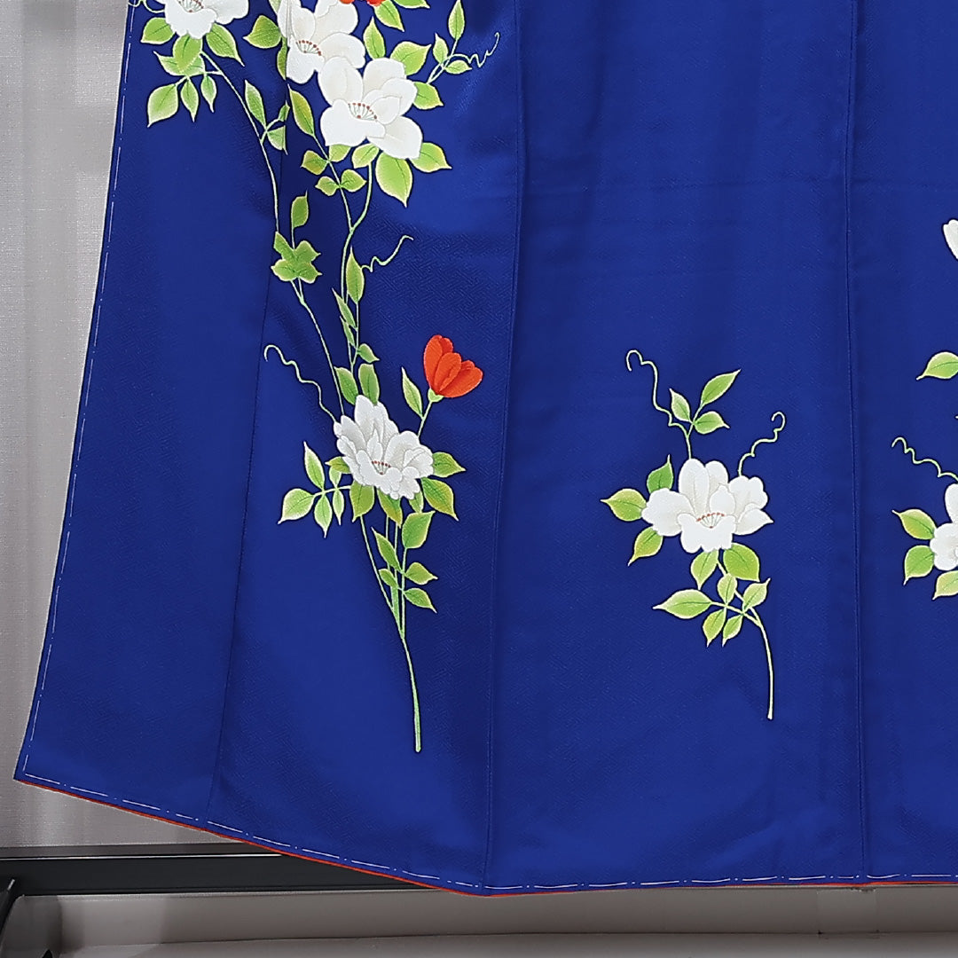 付下げ 身丈155cm 裄丈64cm Sランク M ポリエステル 洗える着物 袷 広衿 花柄 インフォーマル 青系 1261-12029