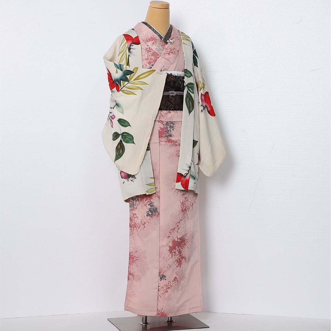 羽織 袷 身丈81cm 裄丈63cm 正絹 Cランク カジュアル Sサイズ 花柄 白系 LP 1232-12812