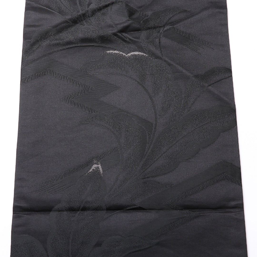 喪服帯 名古屋帯 全通 帯丈341cm 喪服帯 Sランク 正絹 植物柄 黒系 1224-02491