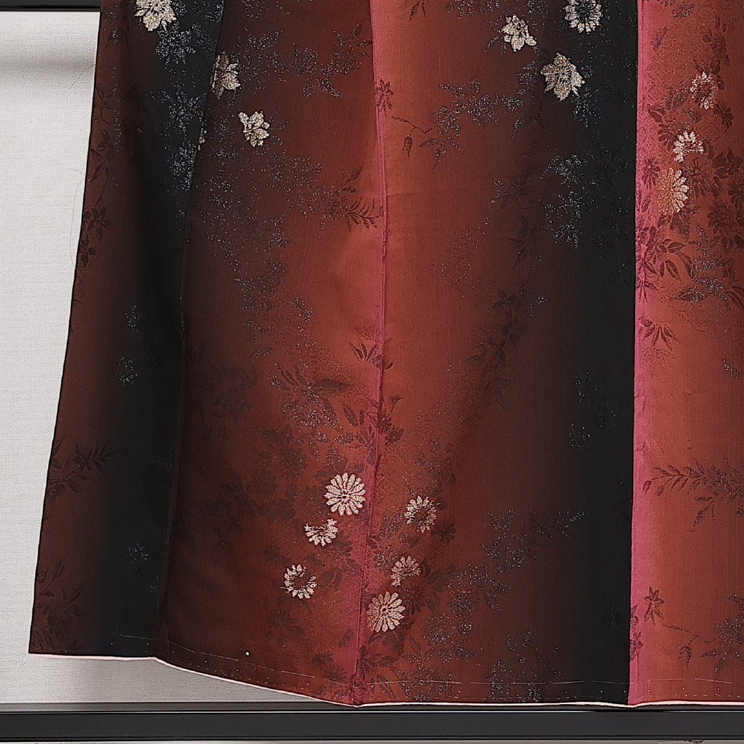 お召 袷 身丈147cm 裄丈60cm 正絹 Aランク インフォーマル 広衿 XSサイズ しつけ糸 菊 赤系 RP 1222-13653