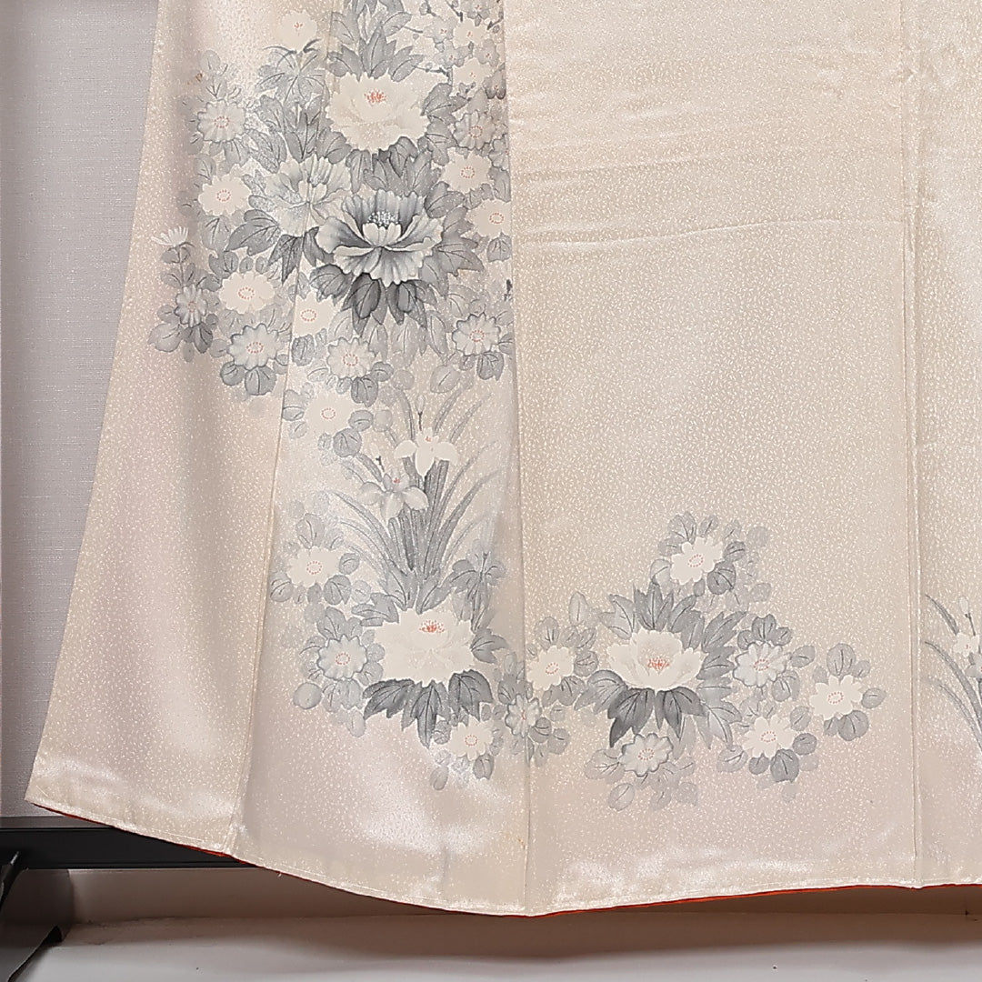 訪問着 袷 身丈150cm 裄丈65cm 正絹 Bランク セミフォーマル 広衿 Sサイズ 牡丹 ピンク系 RP 1217-13602