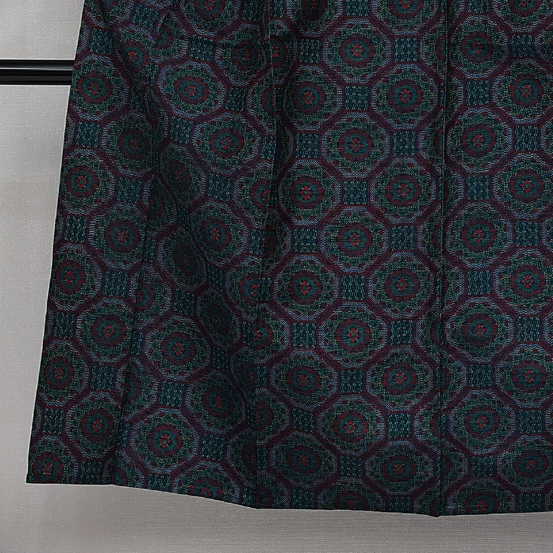 紬 単衣 身丈147cm 裄丈61cm 正絹 Aランク カジュアル バチ衿 XSサイズ 蜀江 紺系 RP 1223-14494
