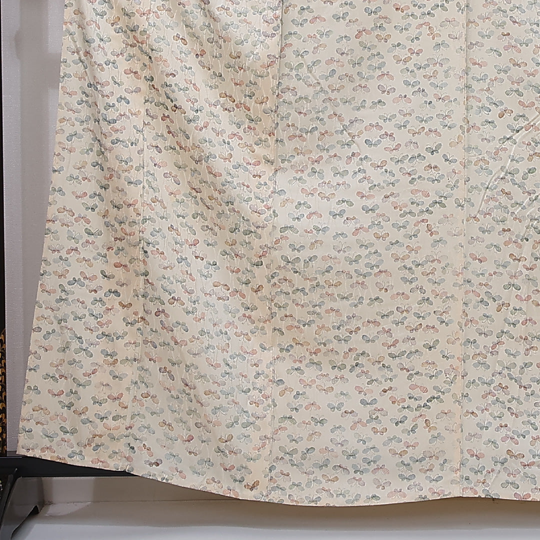 小紋 単衣 身丈160cm 裄丈62cm 正絹 Aランク インフォーマル 広衿 Lサイズ 蝶 クリーム系 HP 1221-12251