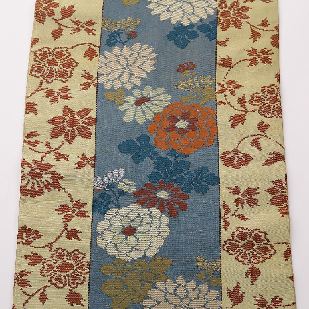 アンティーク 名古屋帯 六通 帯丈330cm Bランク 正絹 菊 黄系 1224-02386