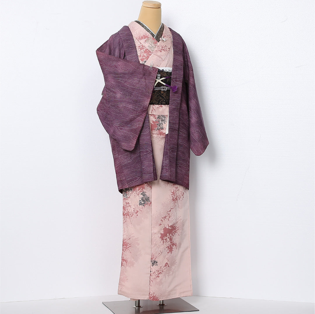 羽織 袷 身丈82cm 裄丈63cm 正絹 Cランク カジュアル Sサイズ ぼかし染 紐あり 流水 紫系 LP 1232-12826