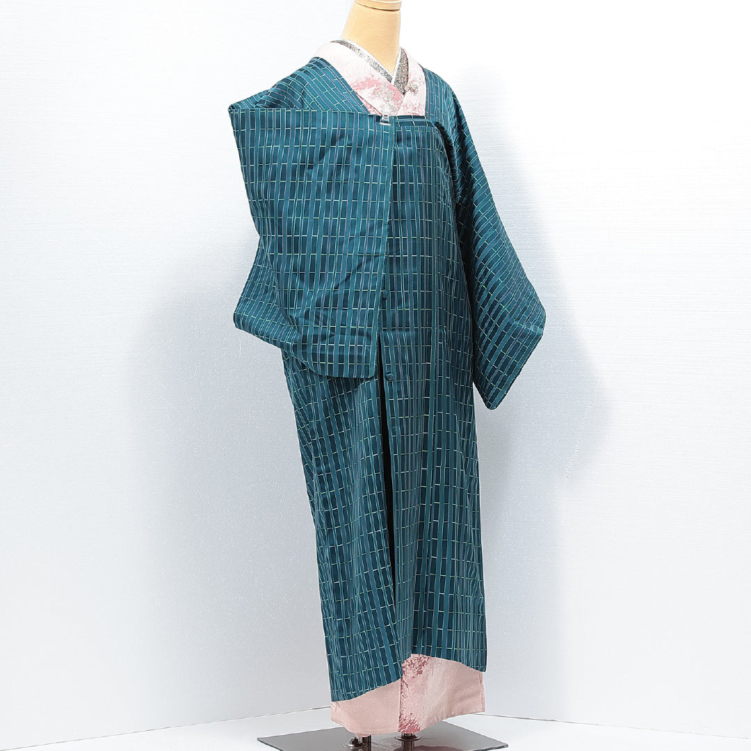 道行コート 単衣 身丈129cm 裄丈64cm 正絹 Sランク セミフォーマル Mサイズ 青系 RP 1237-13976