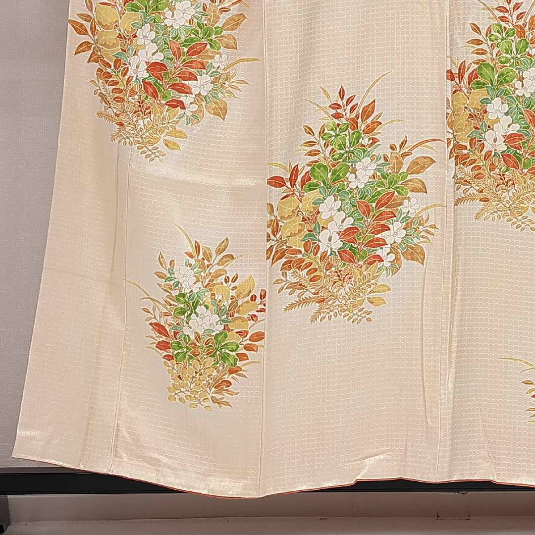 訪問着 袷 身丈153cm 裄丈61cm 正絹 Aランク セミフォーマル 広衿 Sサイズ 花柄 クリーム系 RP 1217-14245