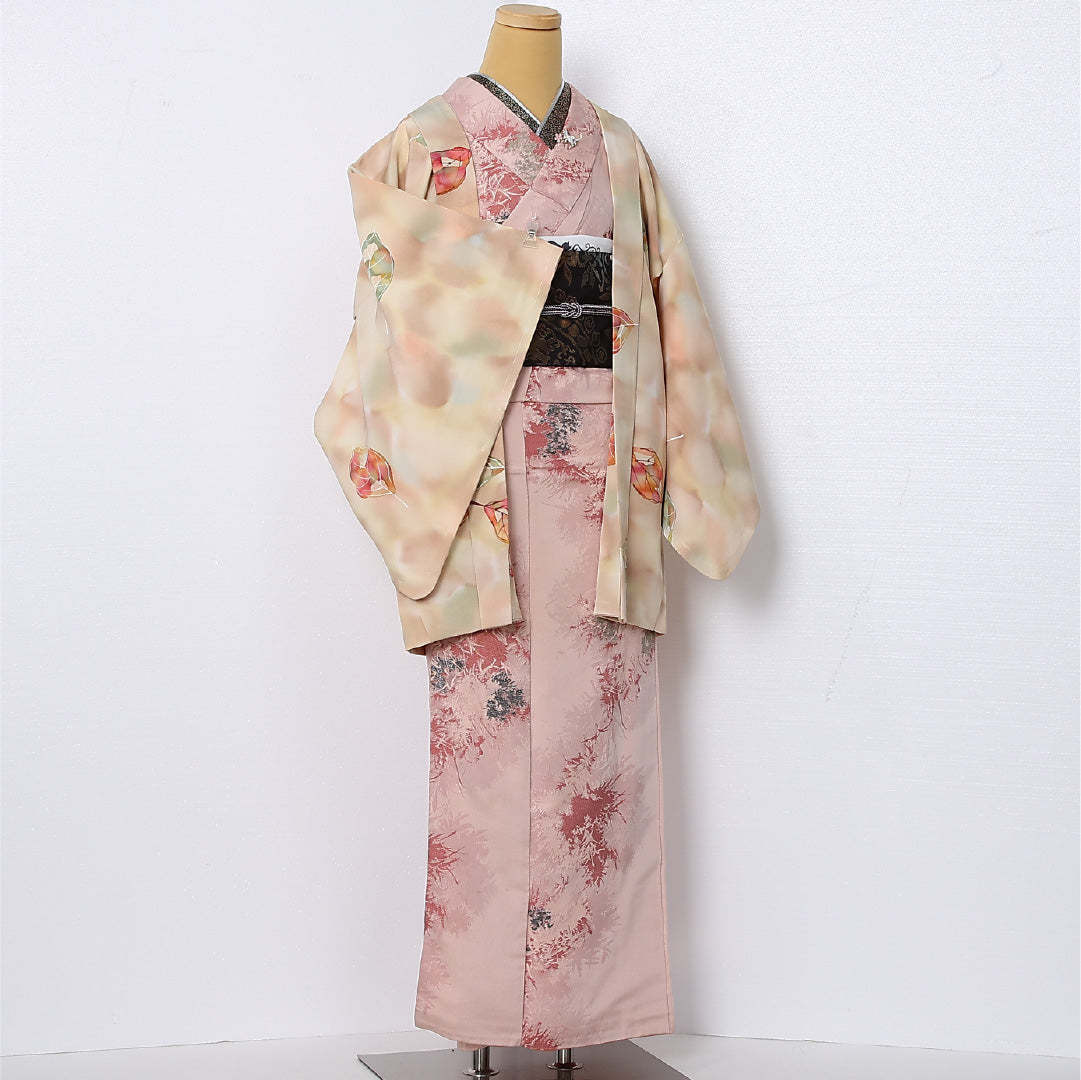 羽織 袷 身丈79cm 裄丈63cm 正絹 Sランク カジュアル Sサイズ ぼかし染 植物柄 多色系 RP 1232-12860