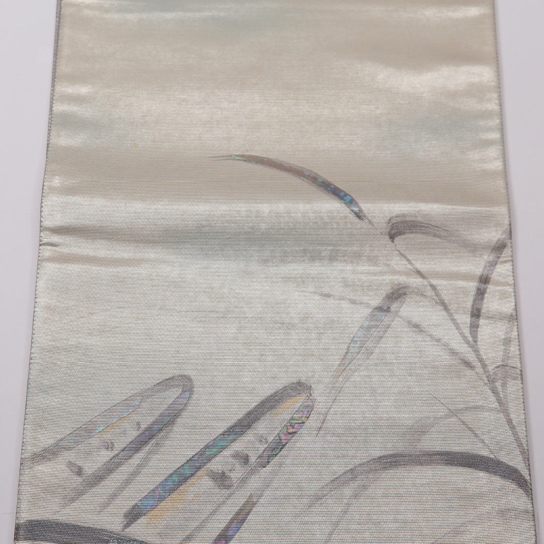 袋帯 帯丈440cm 六通 セミフォーマル Bランク 正絹 引箔 水色系 創作 クリーム系 1223-01430