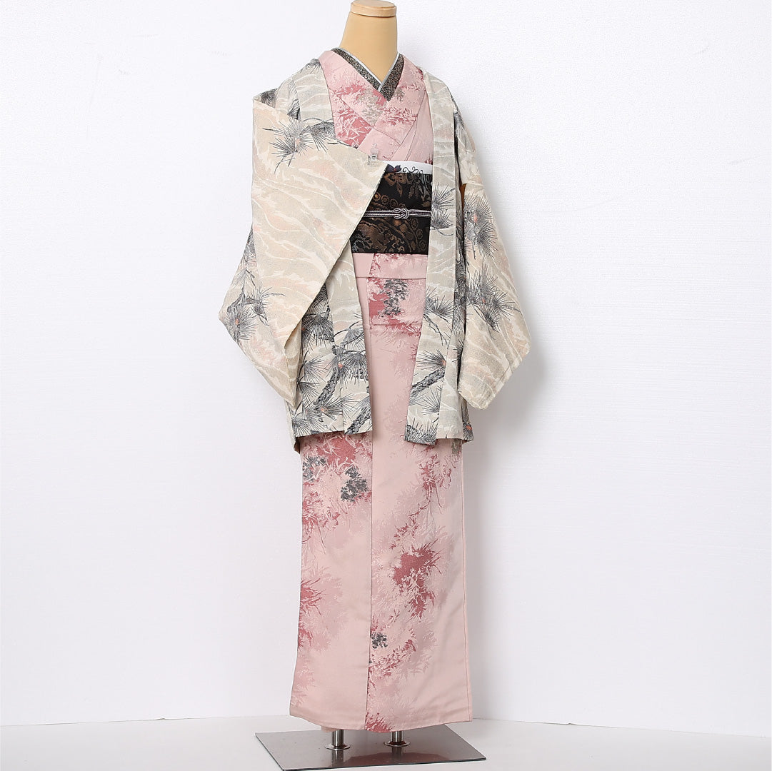 羽織 袷 身丈82cm 裄丈63cm 正絹 Sランク カジュアル Sサイズ 松 クリーム系 RP 1232-12766