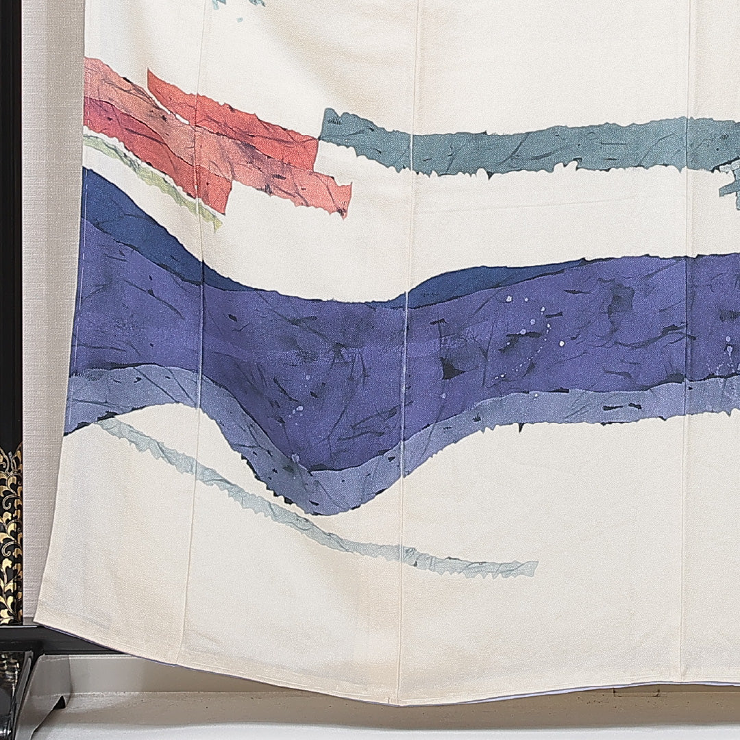 付下げ 袷 身丈162cm 裄丈63cm 正絹 Cランク Lサイズ 広衿 インフォーマル 創作柄 落款 クリーム系 1261-15659